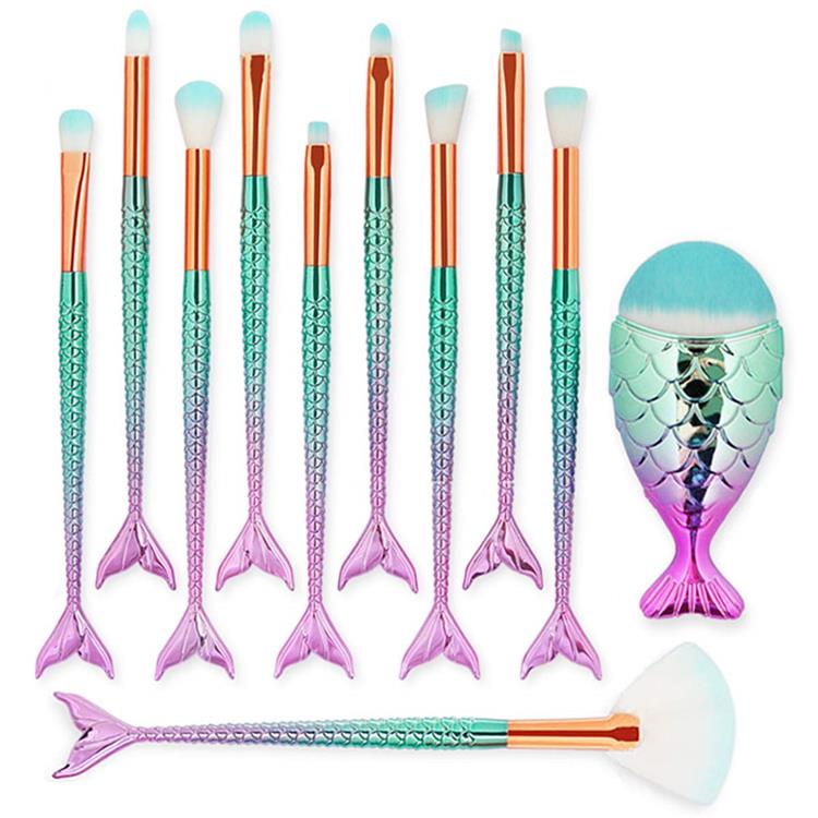 11PCS အလှကုန် Eyeshadow Blush 3D Mermaid Makeup Brush Set