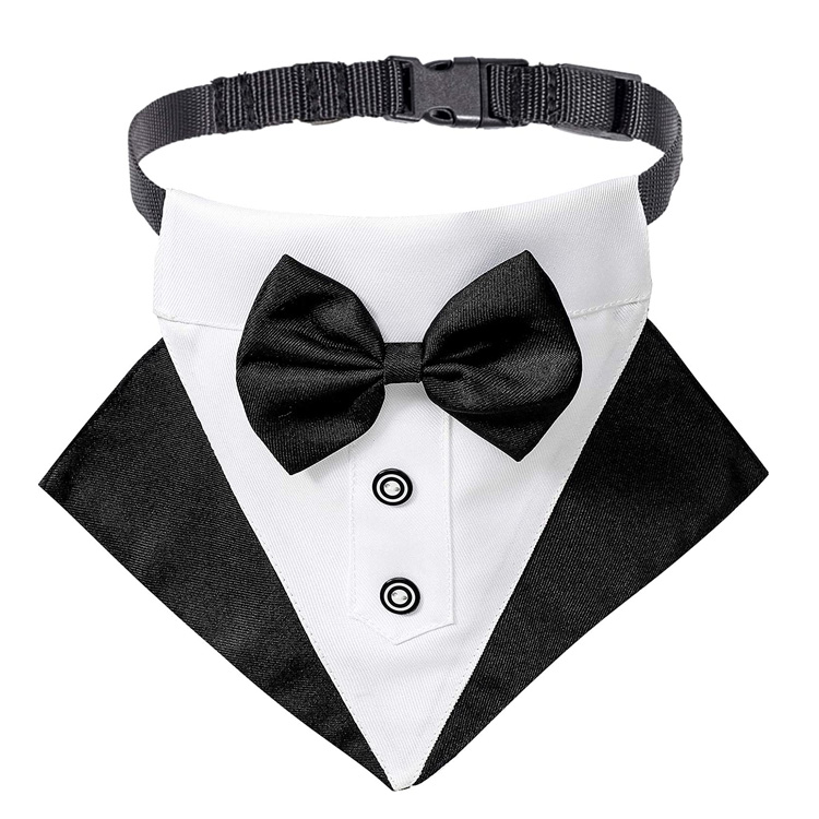 Bowtie ဖြင့်ချိန်ညှိနိုင်သော Tuxedo မင်္ဂလာဆောင်ခွေး Bandana ကော်လာ