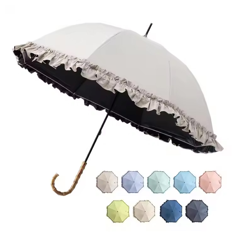 Black Coat Rain J-Shape Hander Dome Strael Umbrella