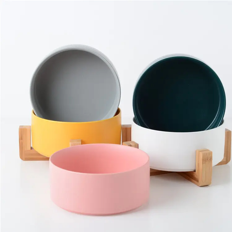 Multi Color Ceramic Wooden Wooden Fring Pet Cat Bowl
