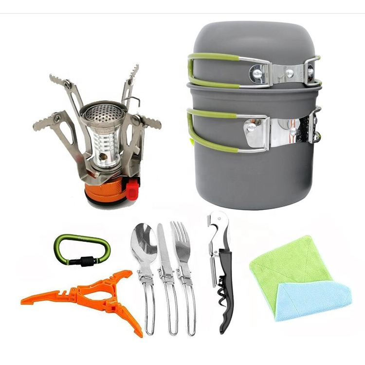 Outdoor အိတ်ဆောင်စခန်းချခြင်း Hiking Backpacking Cookware Set