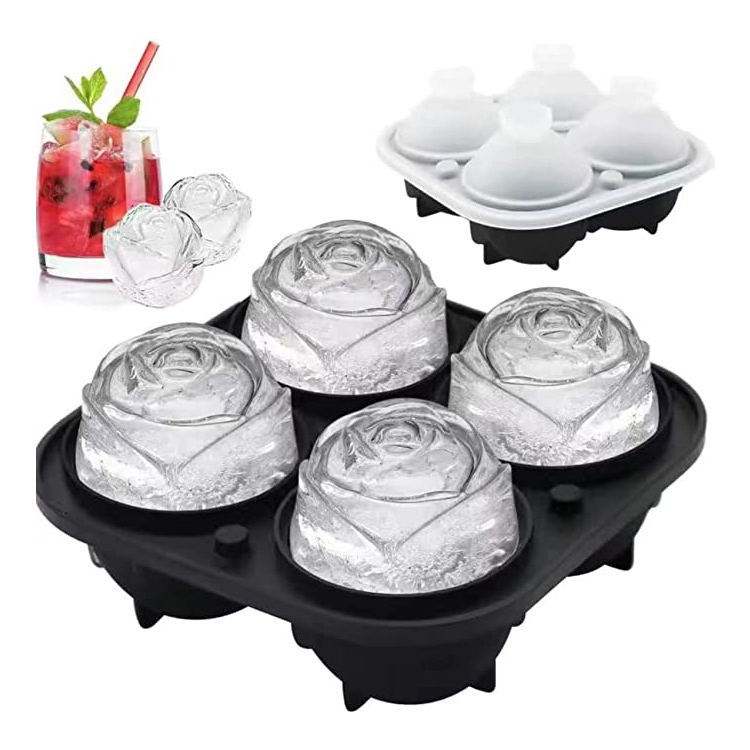 အသစ်အဆန်း 3D Silicone Rose Ice Mold Cube Tray